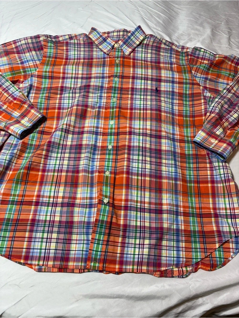 Polo Ralph Lauren Classic Fit Shirt Mens 2XB Big & Tall Plaid Orange Purple Long